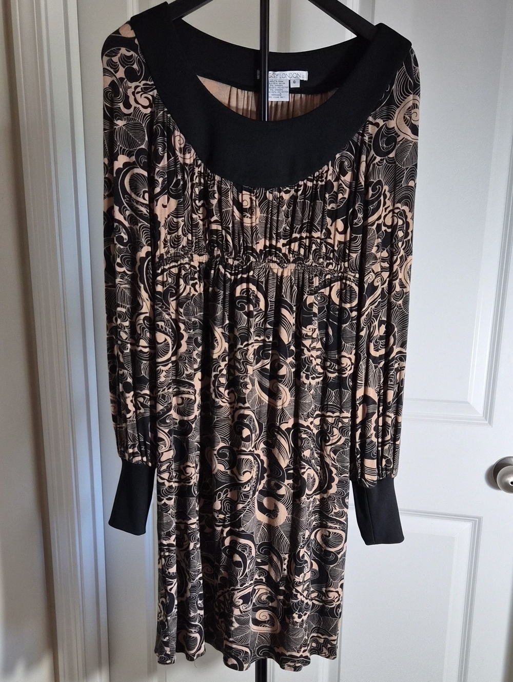 Maggy London Black and Nude Printed Long Sleeve Dress